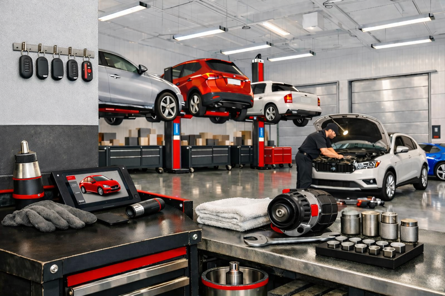 LANKAR auto repair shop with cars on hoists